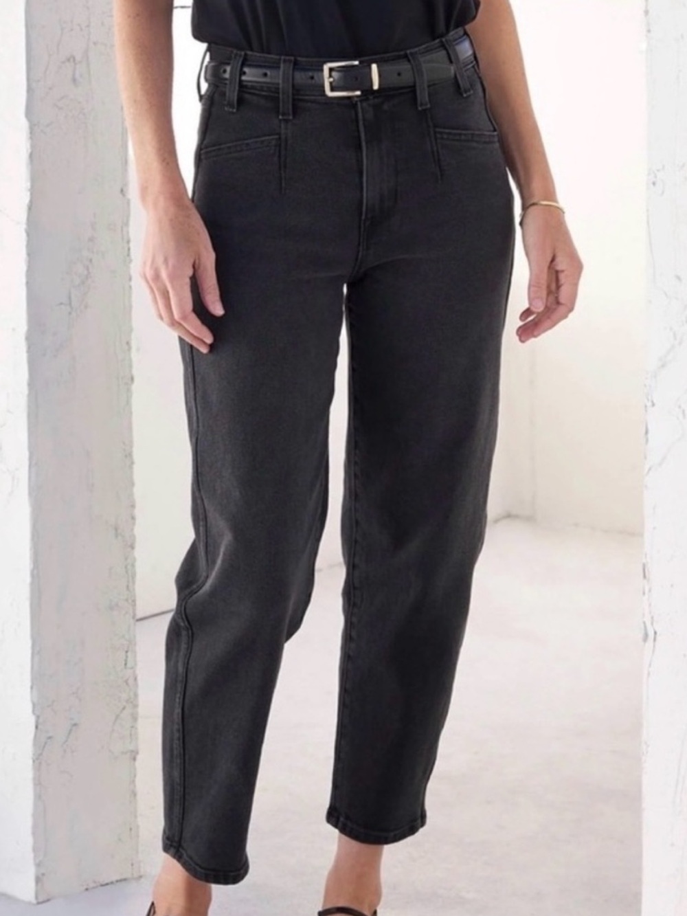 AYR Black High-Rise Straight-Leg Jeans